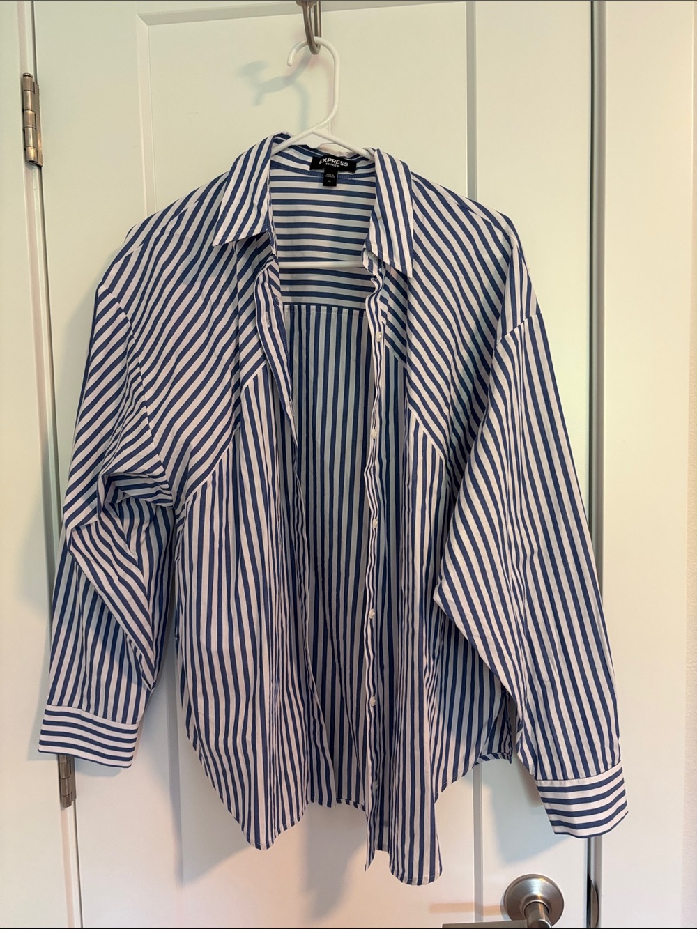 Express Blue and White Striped Boyfriend Oversized Shirt